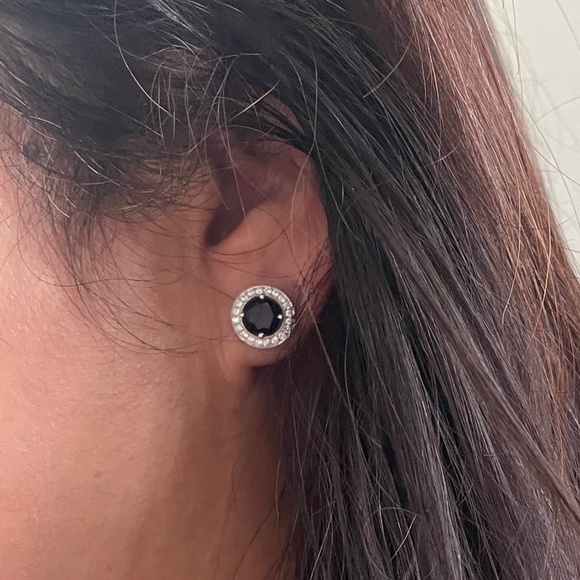 CZ Silver Interchangeable Halo Stud Earrings - Picture 5 of 5